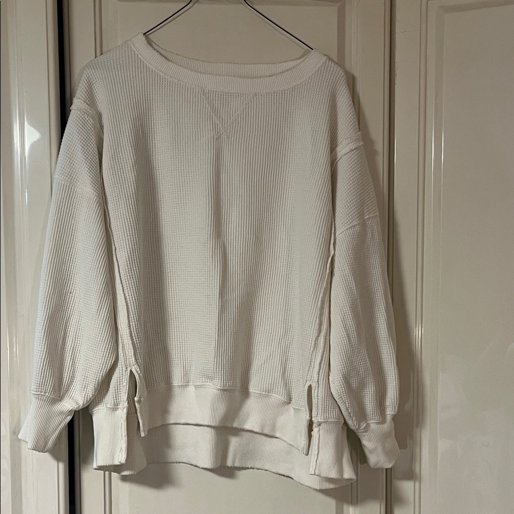 American Eagle Outfitters Cream Waffle Knit Top